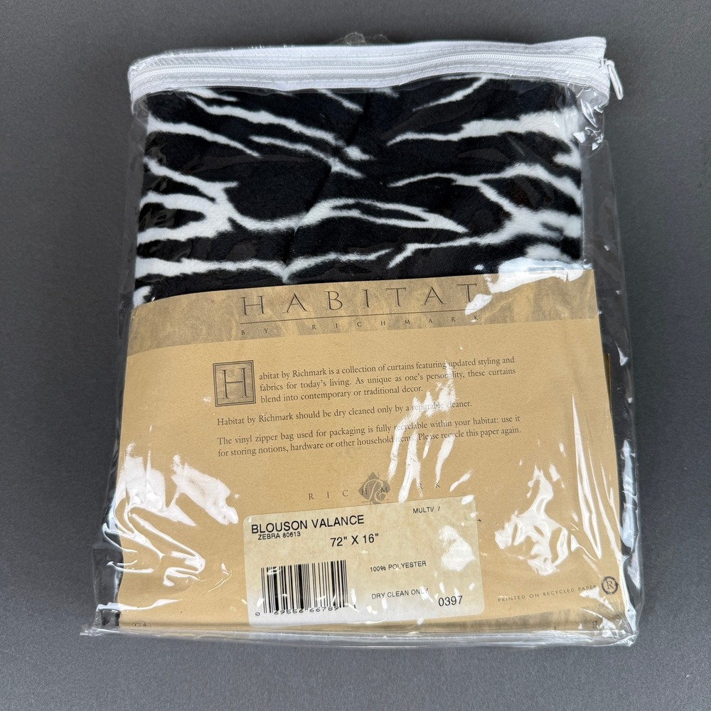 Habitat by Richmark Blouson Valance Zebra 80613 Black White 72x16 New